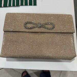 Jewel Badgley Mischka Gold Clutch with Silver Bow